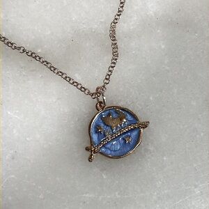 Gold and Blue Cat Pendant Necklace